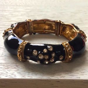 Gold-Tone Black Pave Clear Crystal Stretch Bracelet